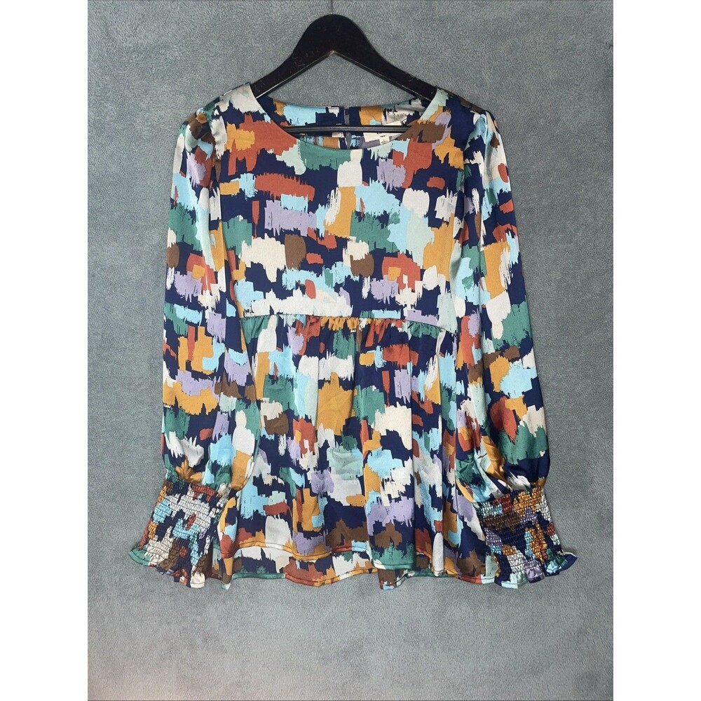 Entro Womens‎ Balloon Sleeve Top Blouse Large Boho Artsy Festival Peasant Retro
